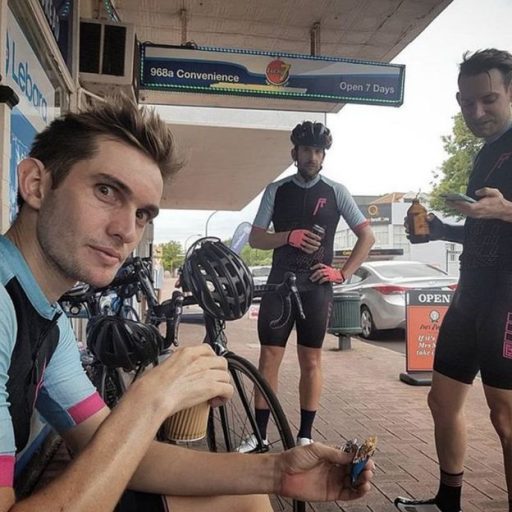 The cyclists even stopped for drinks and snacks along the way